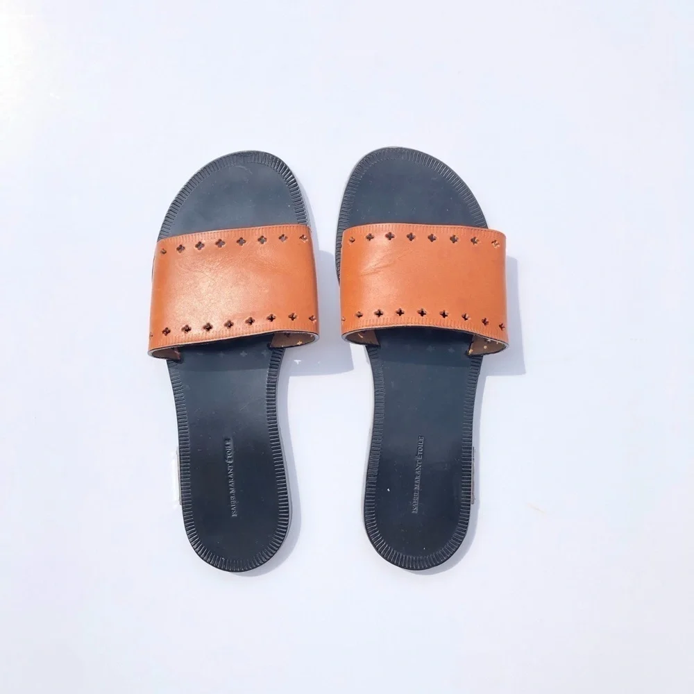 Isabel Marant Etoile Jiany Cognac Cut Out Leather Slide Sandals 38 - Picture 3 of 13